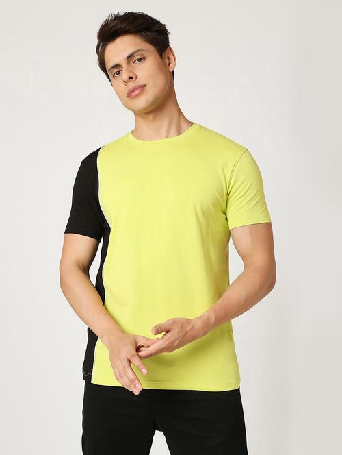 yellow cotton blend color block t-shirt - 20746351 - Very Small Image - 1