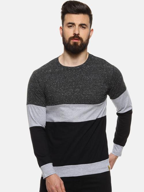 black cotton color block t-shirt - 20746380 - Very Small Image - 1