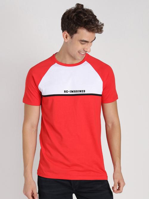 red cotton color block t-shirt - 20746402 - Very Small Image - 1