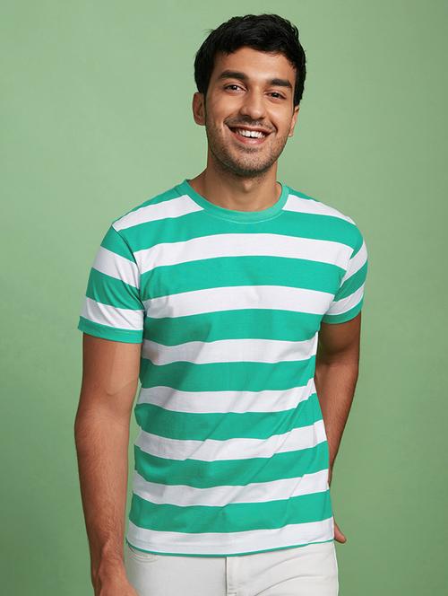 green & white horizontal striped round neck t-shirt - 20746453 - Very Small Image - 1