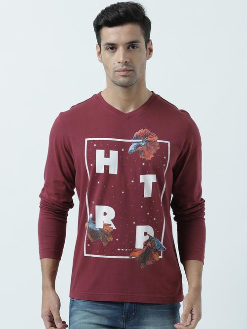 men maroon v-neck t-shirt - 20746508 - Very Small Image - 1