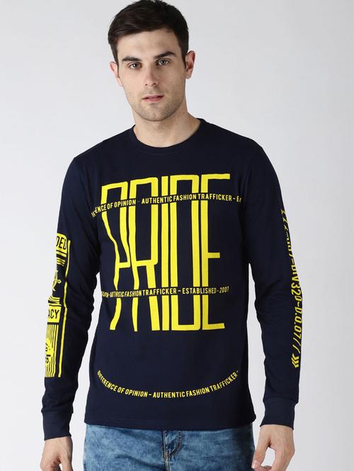 navy blue typographic print detailed t-shirt - 20746559 - Very Small Image - 1
