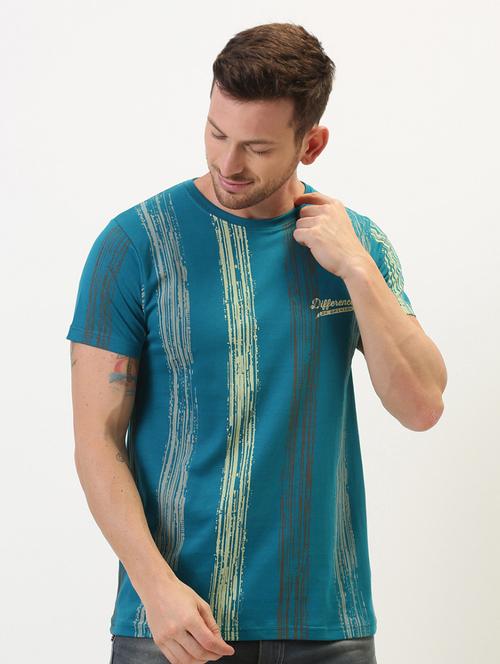 blue detailed striped round neck t-shirt - 20746614 - Very Small Image - 1