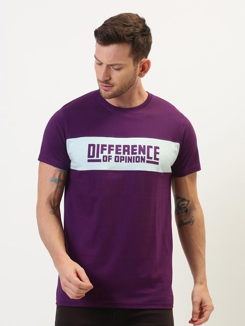 purple chest print round neck t-shirt - 20746633 - Very Small Image - 1