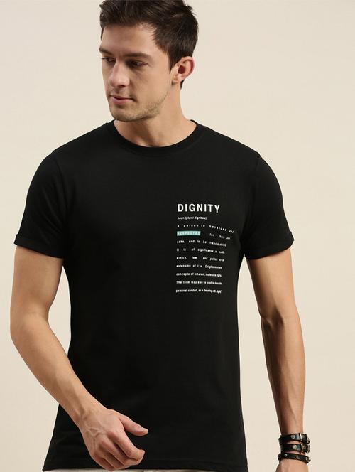 black placement print round neck t-shirt - 20746636 - Very Small Image - 1