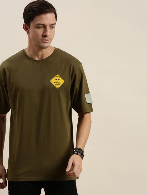 olive green printed detailed round neck t-shirt - 20746658 - Very Small Image - 1