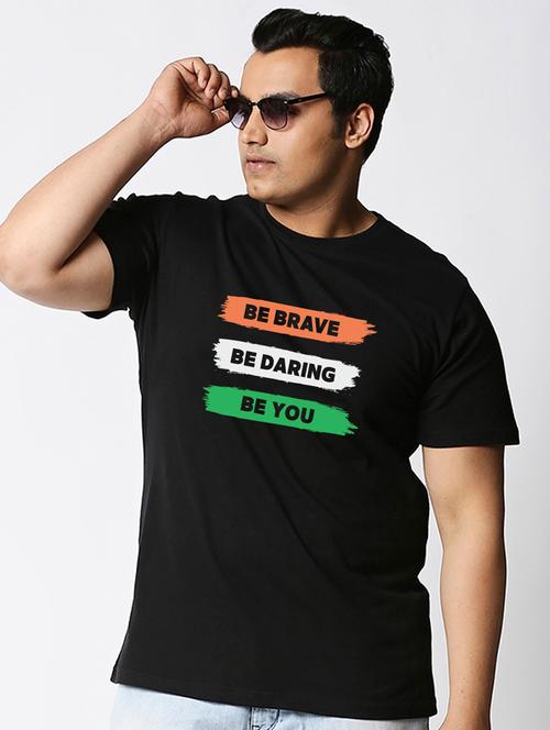 black plus size chest print round neck t-shirt - 20746673 - Very Small Image - 1