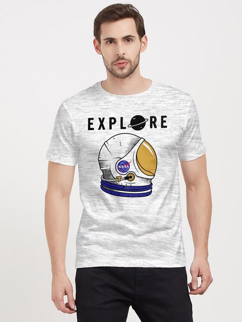 men grey graphic round neck regular t-shirt - 20746701 - Very Small Image - 1