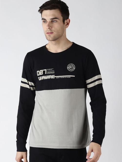 black & grey detailed round neck t-shirt - 20746762 - Very Small Image - 1