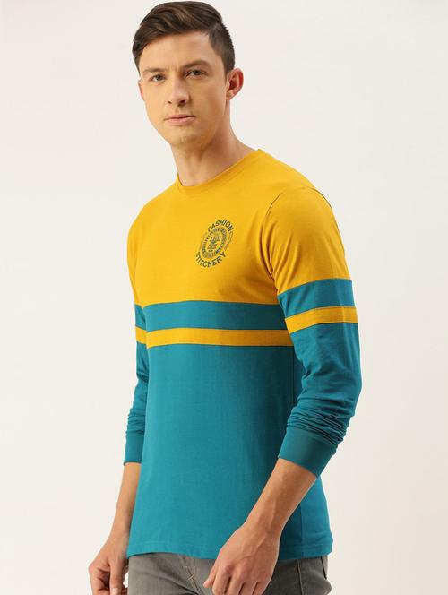 men yellow color block round neck regular t-shirt - 20746785 - Very Small Image - 1