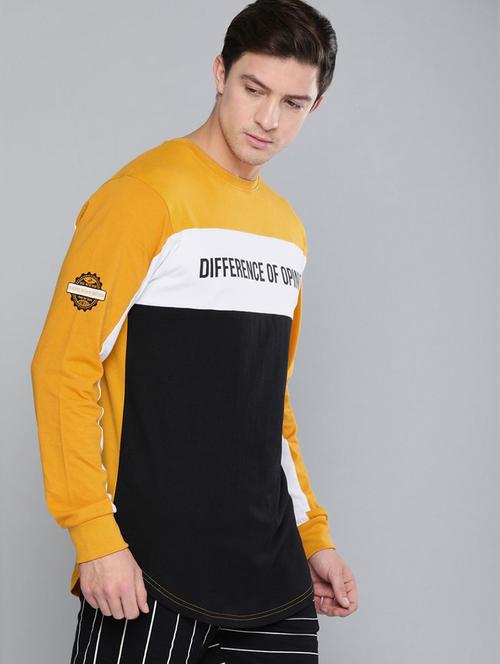 yellow colourblocked detailed round neck t-shirt - 20746796 - Very Small Image - 1