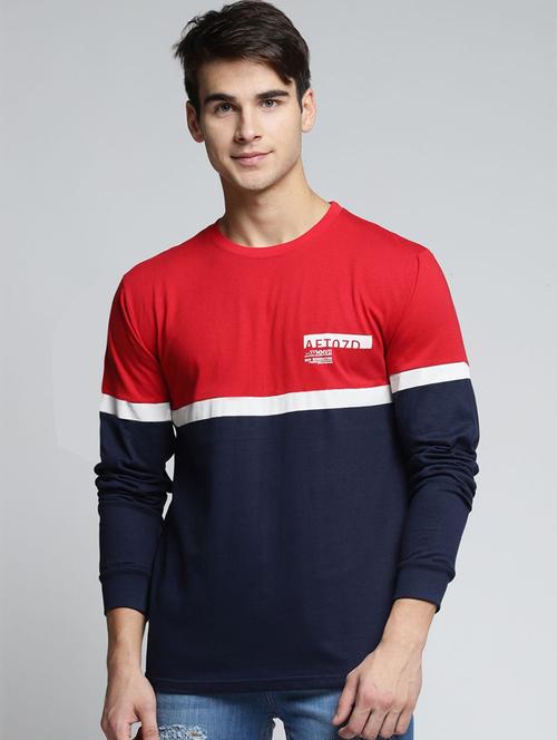 men red color block round neck regular t-shirt - 20746808 - Very Small Image - 1