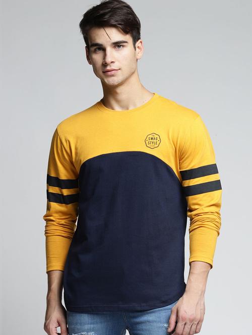 men yellow color block round neck regular t-shirt - 20746872 - Very Small Image - 1
