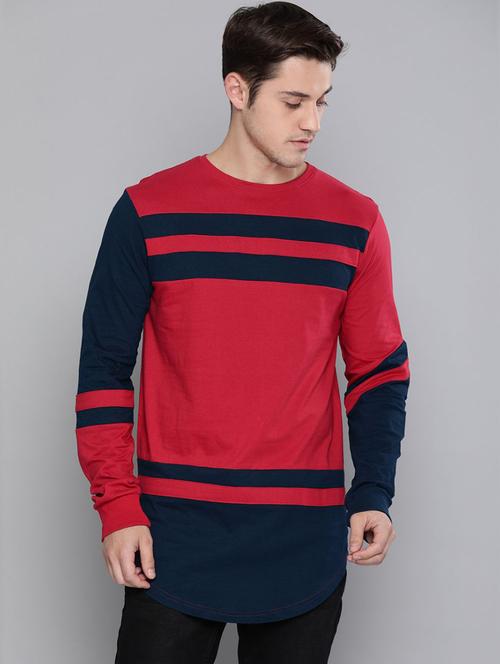 red colourblocked striped detailed round neck t-shirt - 20746902 - Very Small Image - 1