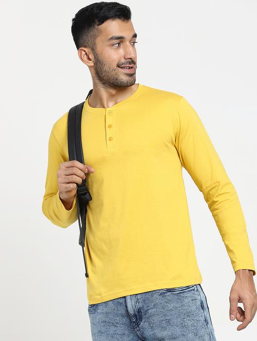men yellow solids long sleeves t-shirt - 20746998 - Very Small Image - 1