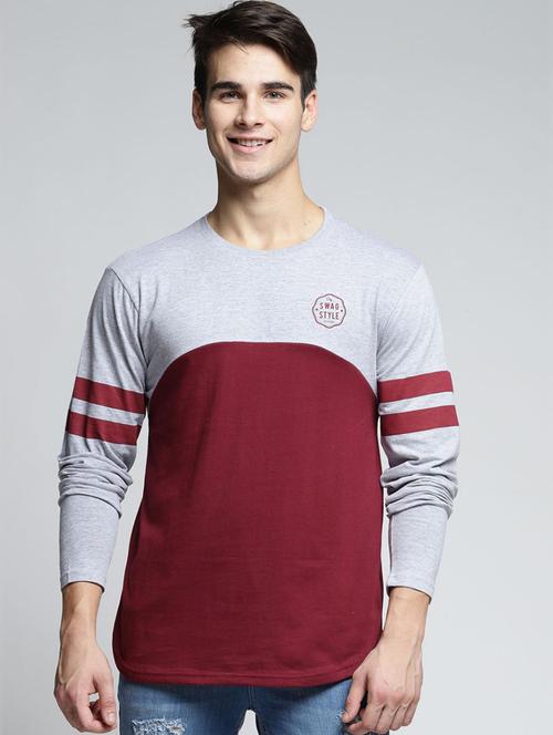 grey & maroon color block long sleeve t-shirt - 20747006 - Very Small Image - 1