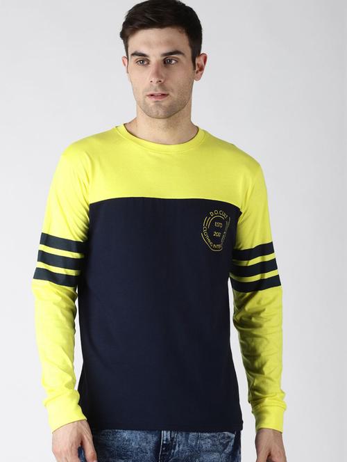 yellow & black cotton color block t-shirt - 20747033 - Very Small Image - 1