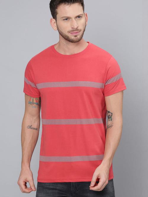 coral front striped detailed round neck t-shirt - 20747066 - Very Small Image - 1