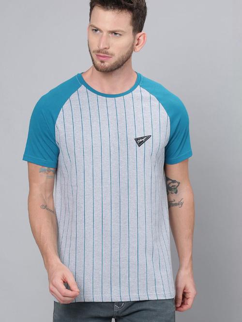 men grey striped printed round neck regular t-shirt - 20747104 - Very Small Image - 1
