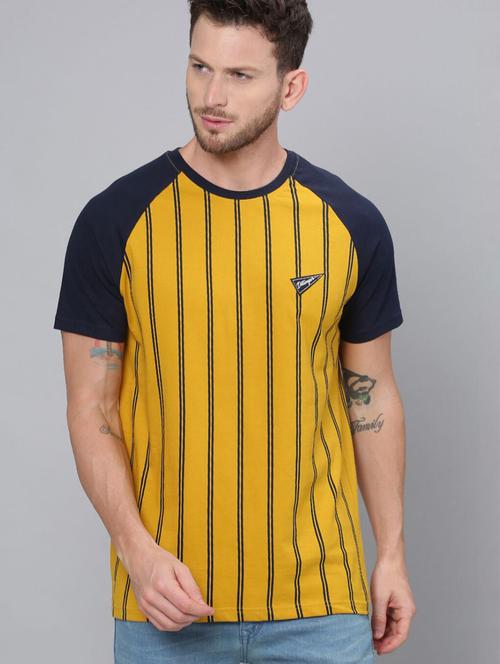 yellow vertical striped round neck t-shirt - 20747132 - Very Small Image - 1