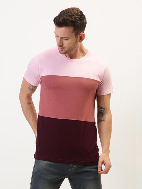 men multi color block round neck regular t-shirt - 20747148 - Very Small Image - 1