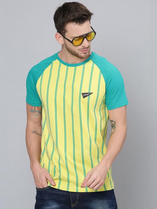 yellow vertical striped round neck t-shirt - 20747157 - Very Small Image - 1