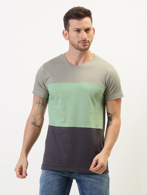men multi color block round neck regular t-shirt - 20747170 - Very Small Image - 1