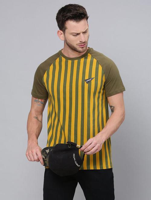 yellow vertical striped round neck t-shirt - 20747184 - Very Small Image - 1