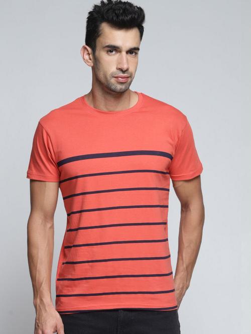 orange striped detailed round neck t-shirt - 20747198 - Very Small Image - 1