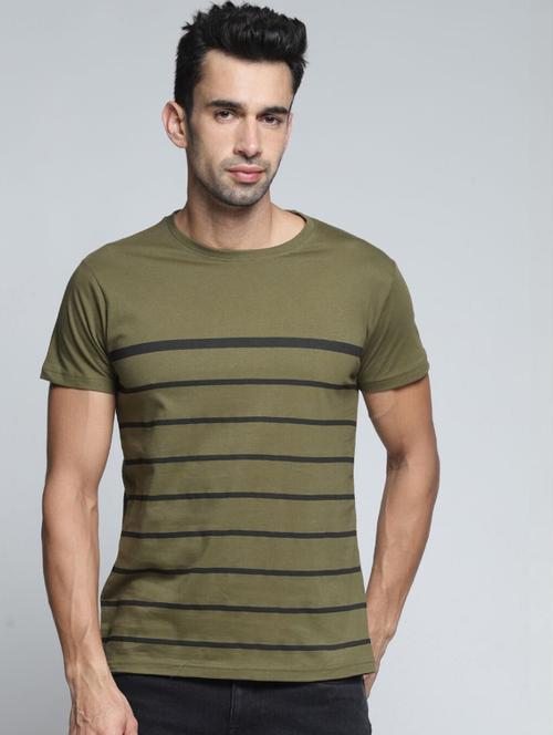 olive cotton striped t-shirt - 20747223 - Very Small Image - 1
