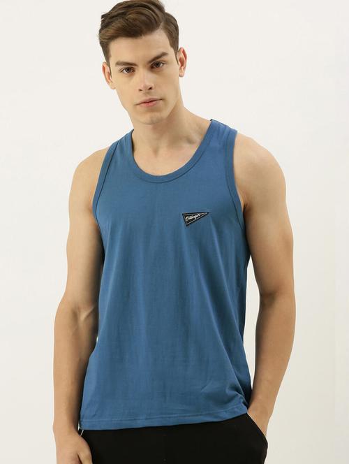 solid blue round neck sleeveless t-shirt - 20747253 - Very Small Image - 1
