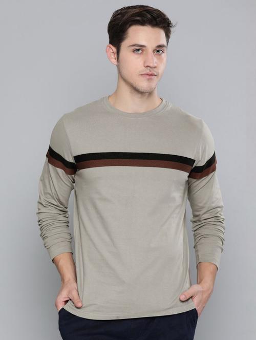 men grey color block round neck regular t-shirt - 20747268 - Very Small Image - 1