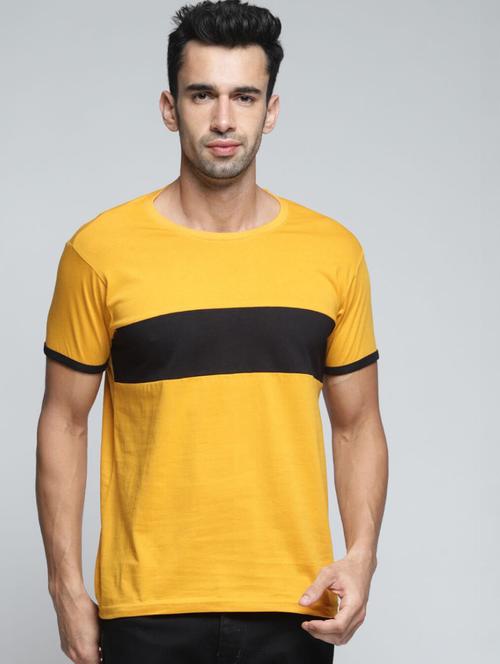 yellow chest striped detailed round neck t-shirt - 20747295 - Very Small Image - 1