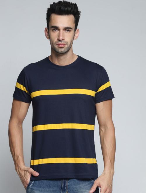 navy blue front striped round neck t-shirt - 20747462 - Very Small Image - 1