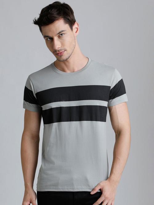 men grey color block round neck regular t-shirt - 20747481 - Very Small Image - 1