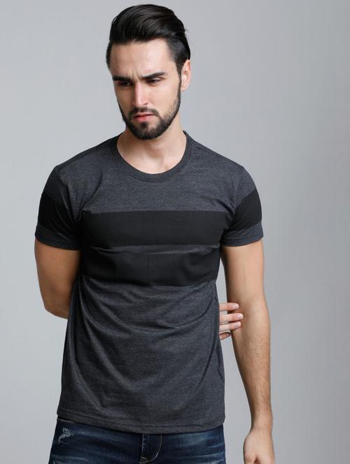 men grey color block round neck regular t-shirt - 20747507 - Very Small Image - 1