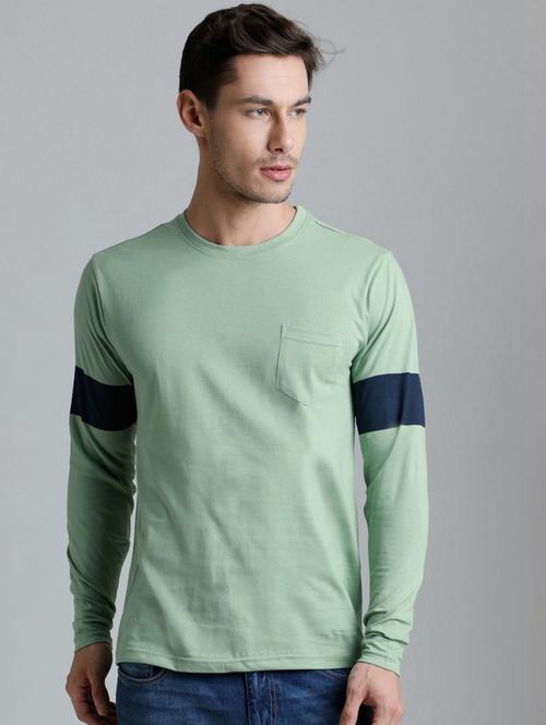 green sleeves taped detailed round neck t-shirt - 20747538 - Very Small Image - 1