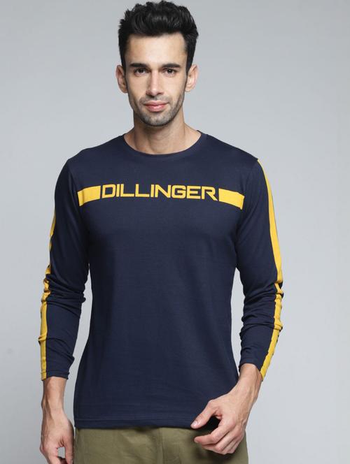 blue typographic printed taped detailed round neck t-shirt - 20747569 - Very Small Image - 1