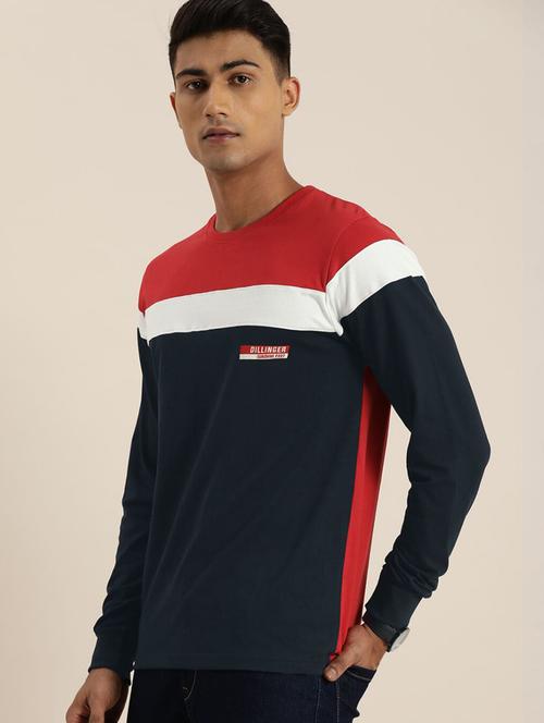 red colourblocked detailed round neck t-shirt - 20747732 - Very Small Image - 1