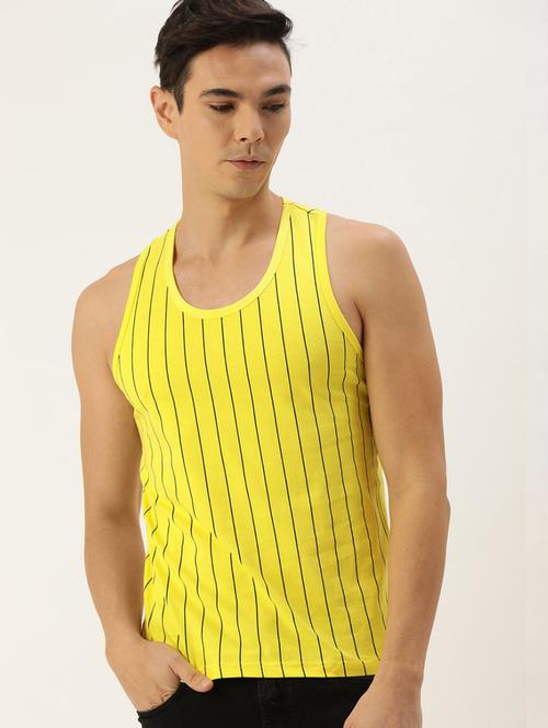 yellow vertical striped round neck sleeveless t-shirt - 20747756 - Very Small Image - 1