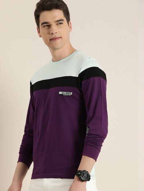 light blue colourblocked round neck t-shirt - 20747771 - Very Small Image - 1