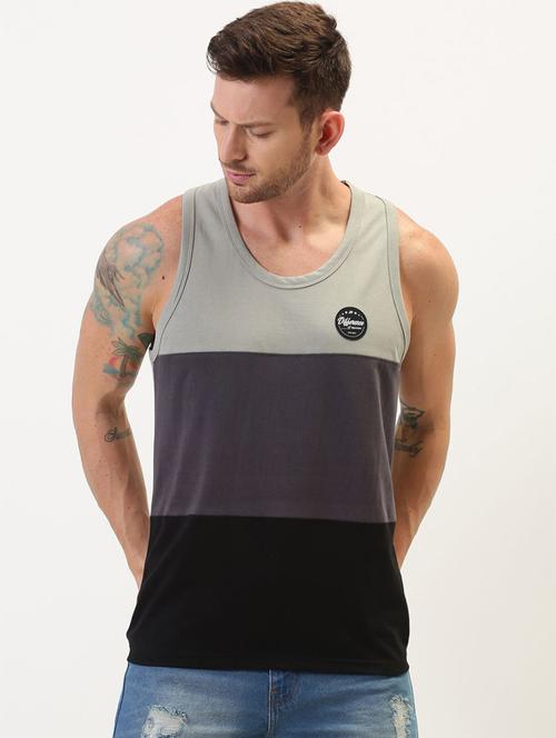 solid grey front colourblocked round neck sleeveless t-shirt - 20747795 - Very Small Image - 1