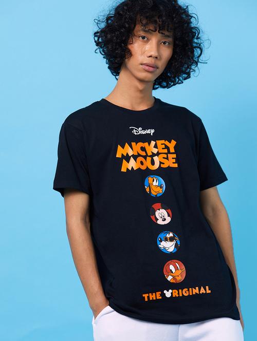 black front print round neck t-shirt - 20747911 - Very Small Image - 1