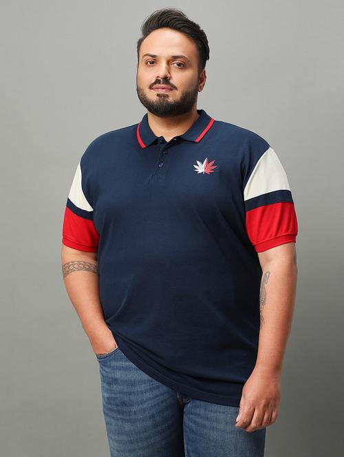 blue sleeves detailed plus size polo t-shirt - 20747937 - Very Small Image - 1