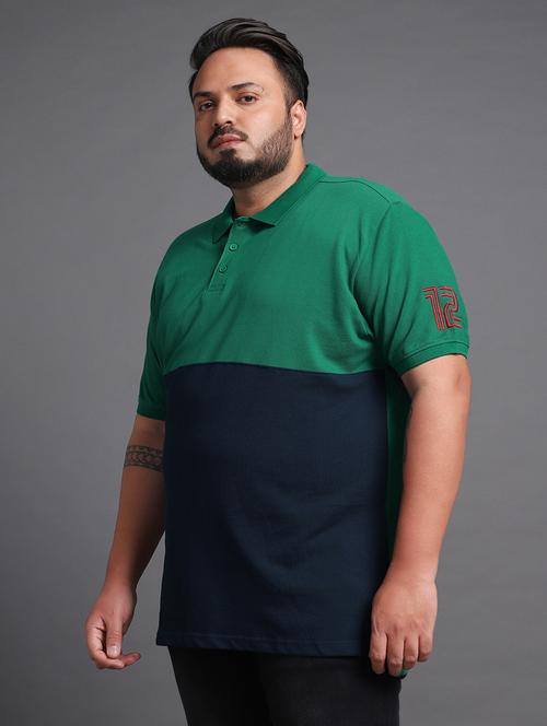 solid green & blue plus size polo t-shirt - 20747940 - Very Small Image - 1