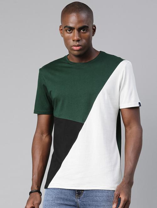 green colourblocked detailed round neck t-shirt - 20747959 - Very Small Image - 1