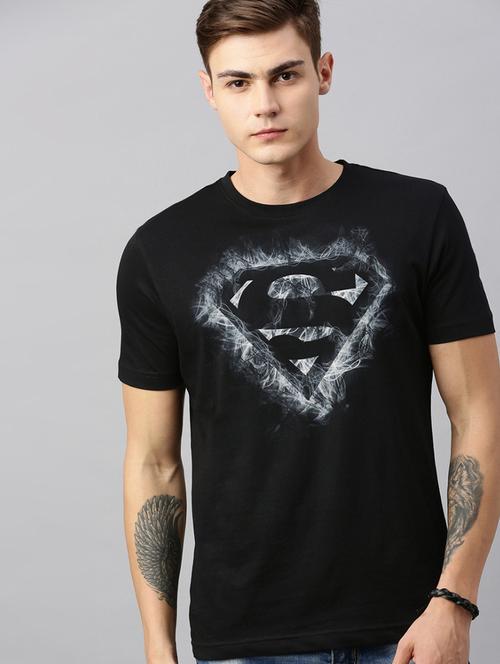 black chest print round neck t-shirt - 20748049 - Very Small Image - 1