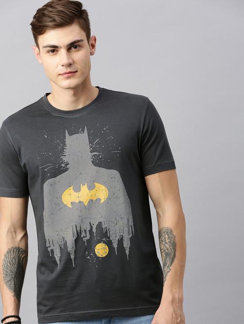 grey front print round neck t-shirt - 20748076 - Very Small Image - 1