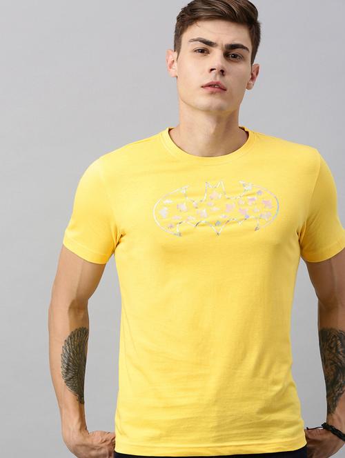 yellow chest print round neck t-shirt - 20748110 - Very Small Image - 1