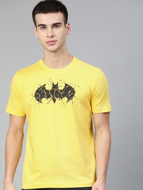 yellow chest print round neck t-shirt - 20748122 - Very Small Image - 1